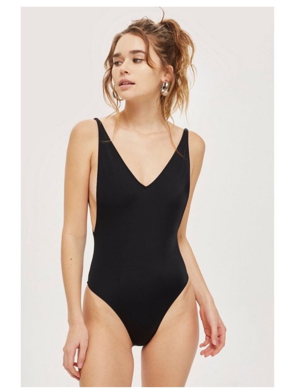 TOPSHOP All black Pamella one piece swimsuit Nwot